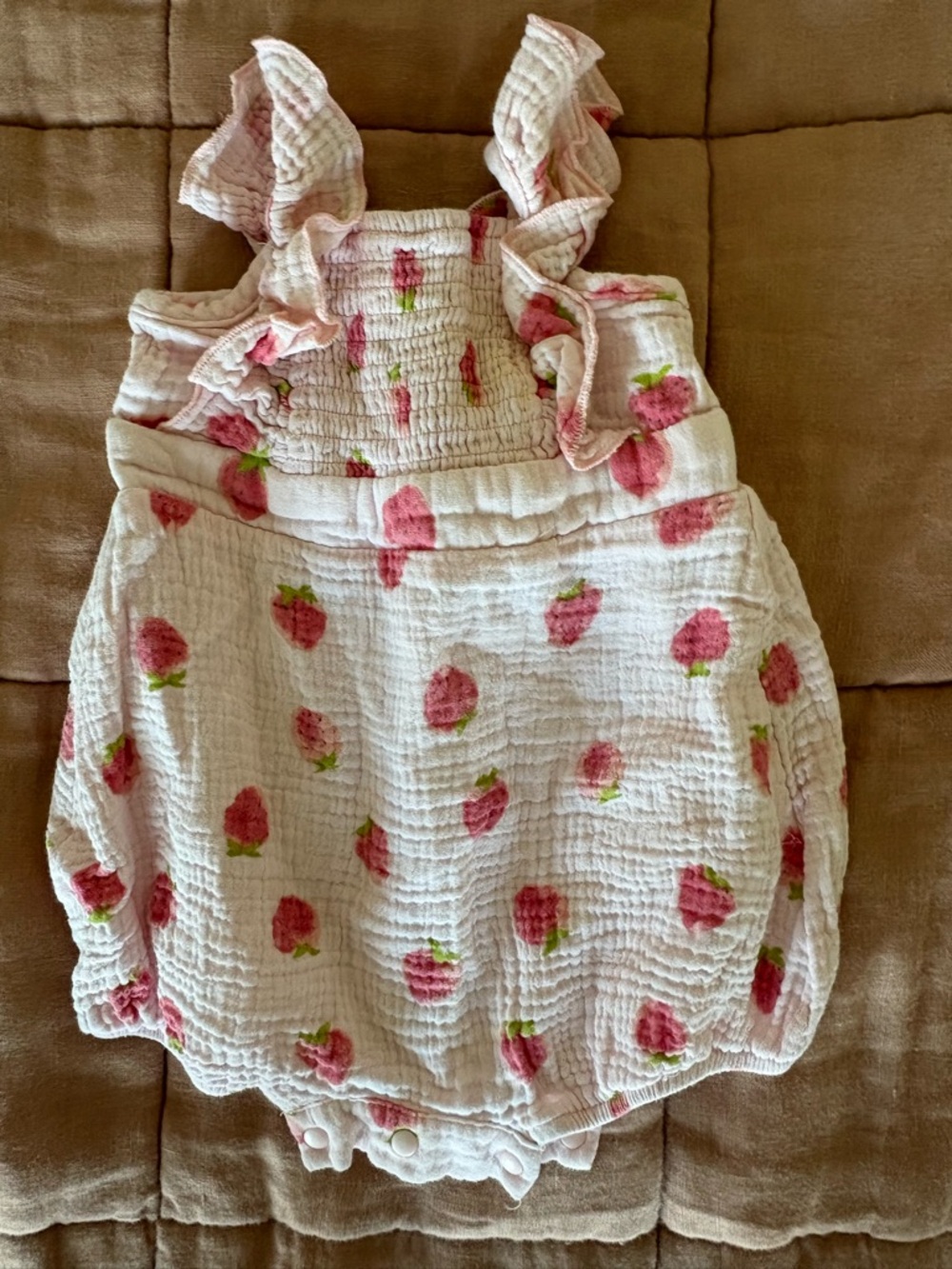 6M Pink Strawberry Muslin One-Piece for Kids